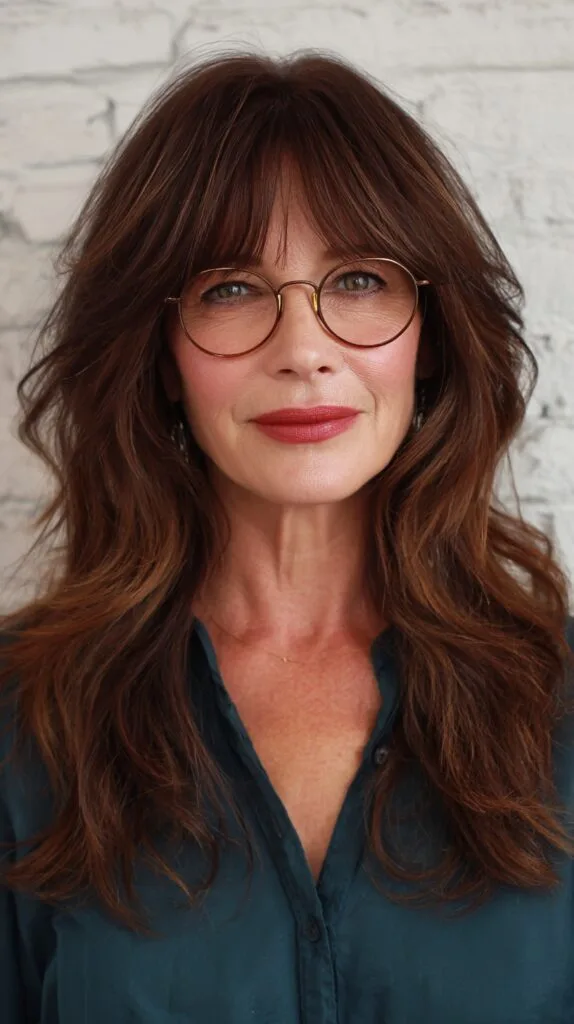 Sultry Chestnut Shag with Feathered Bangs