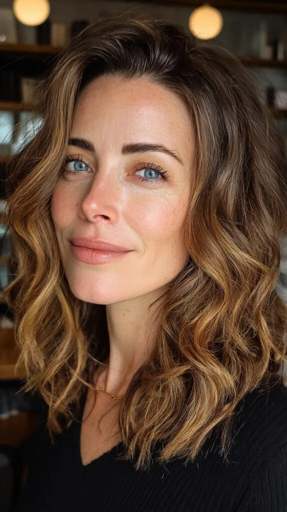 Summer Toffee Wavy Lob with Natural Highlights