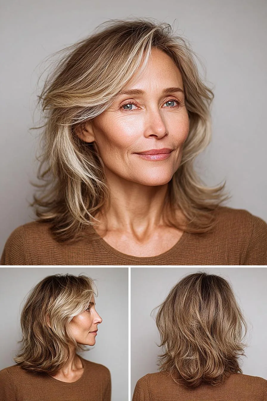Sun kissed feathered layered bob