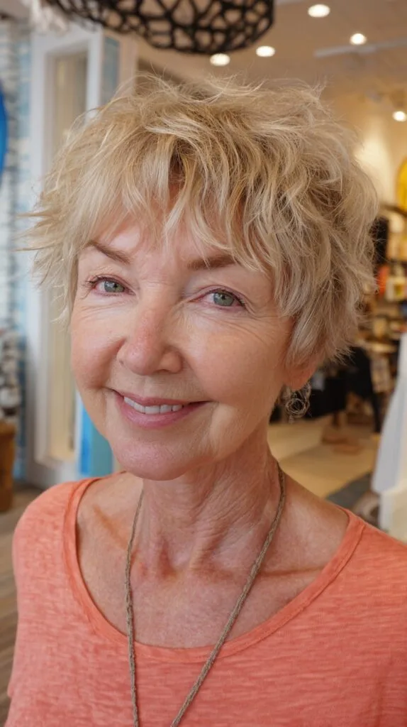 Sun-Kissed Tousled Pixie with Gentle Waves