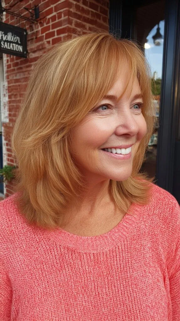 Sunlit Caramel Side-Swept Bob