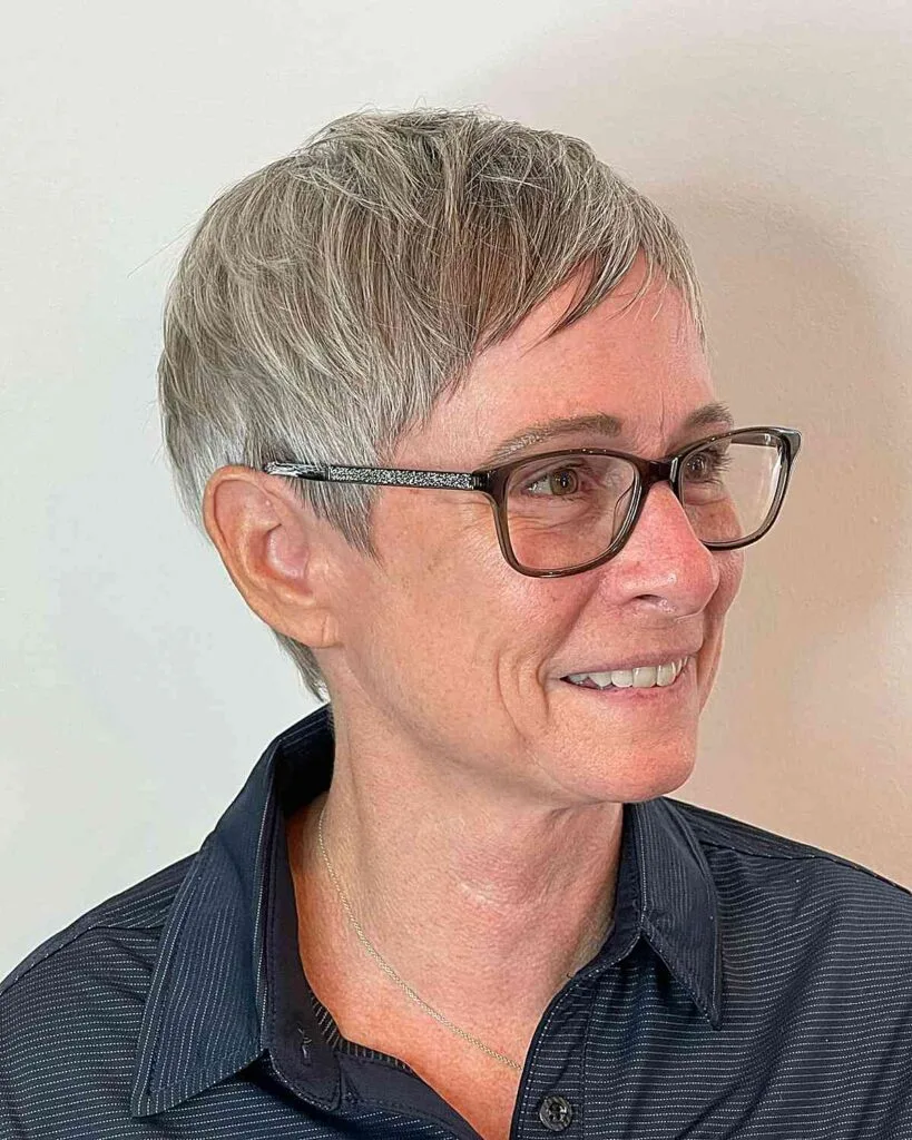 Super Short Chic Gray Tapered Pixie for women over 50 and up