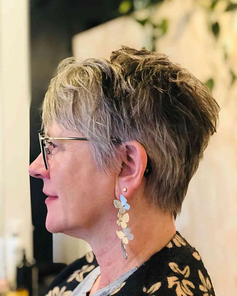 Tapered Pixie with Gentle, Fluffy Layers for Mature Women Over Fifty with Thin Hair