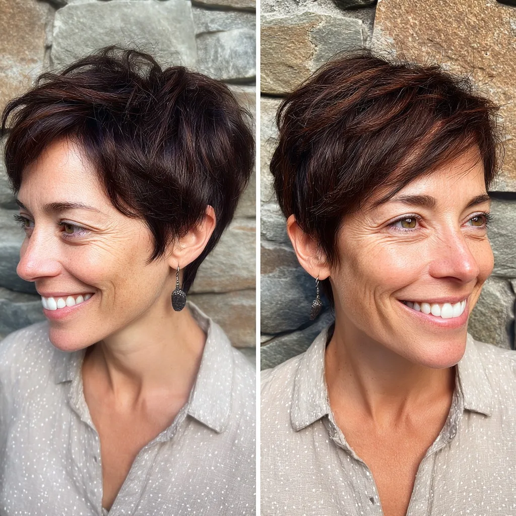 Textured Asymmetrical Pixie with Rich Chocolate Tones