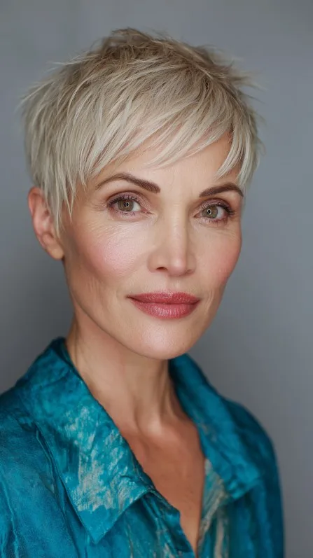 Textured Blonde Pixie Cut with Feathered Layers