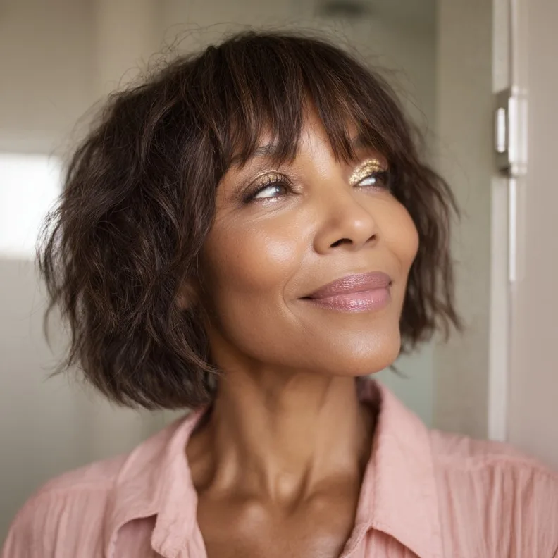 Textured Bob with Bangs for a Youthful Look