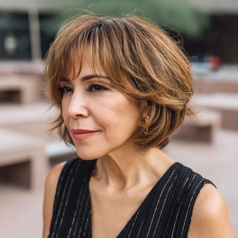 Textured Bob with Bangs for Modern Elegance