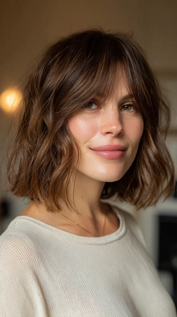 Textured Bob with Soft Curtain Bangs
