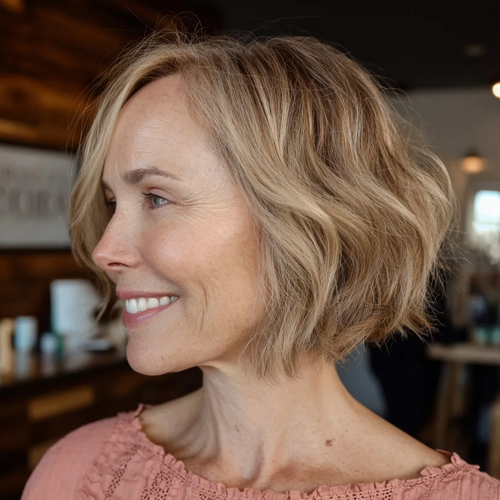 Textured Bronde Bob with Natural Waves