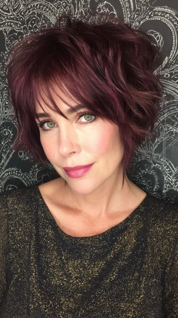 Textured Burgundy Bob with Soft Face-Framing Layers