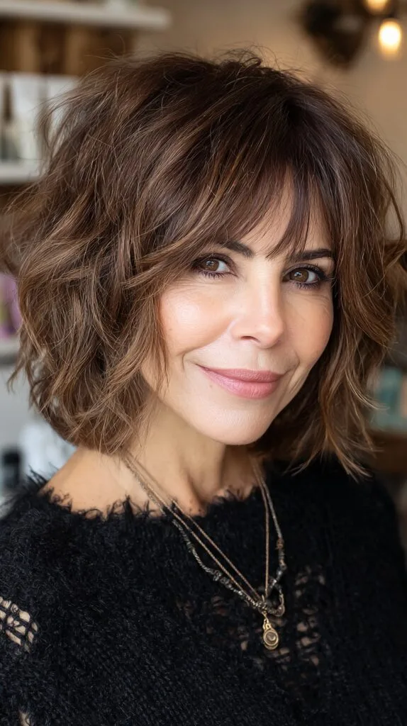 Textured Chestnut Layers with Feathered Bangs