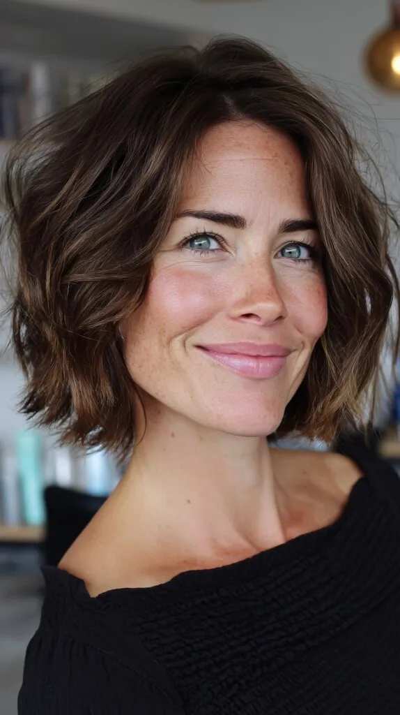 Textured Chin-Length Layered Bob with Face-Framing Wisps