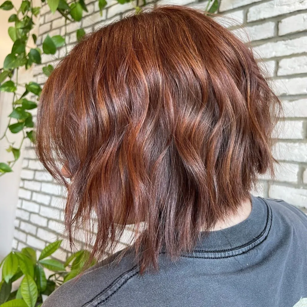 Textured Cinnamon Brown Lob with Soft Waves