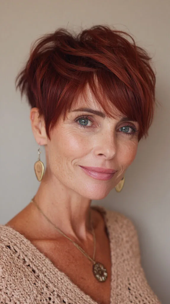 Textured Copper Pixie with Feathered Side Fringe