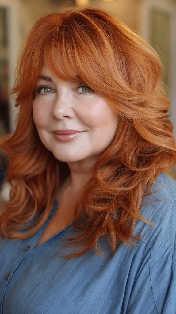 Textured Copper Shoulder-Length Cut with Face-Framing Layers