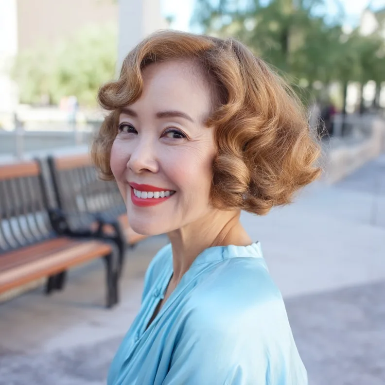 Textured Curly Bob with Soft Bangs