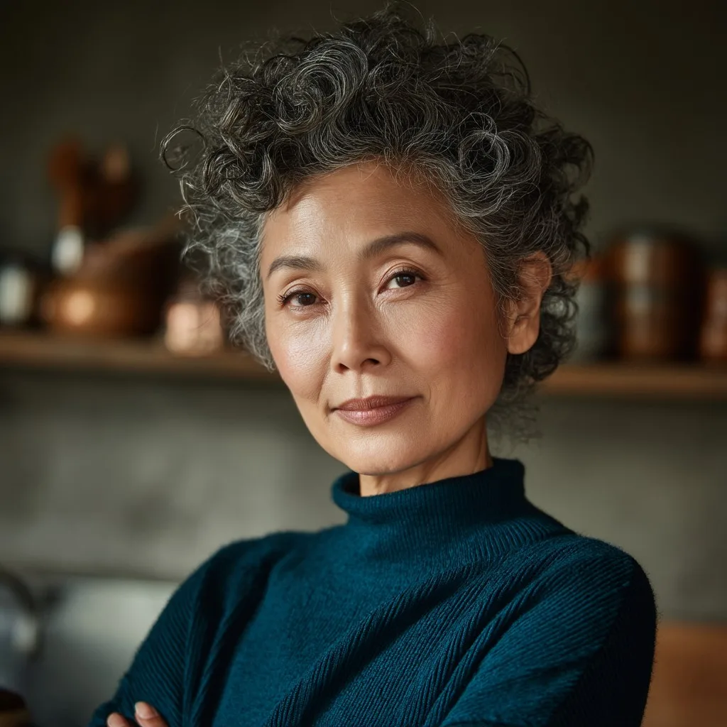 Textured Curly Gray Crop with Defined Shape