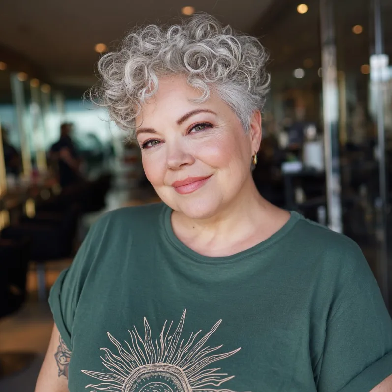 Textured Curly Grey Crop with Defined Curls