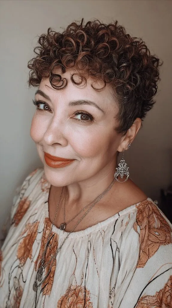 Textured Curly Pixie Cut with Defined Curls