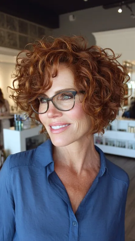 Textured Curly Wedge Bob with Soft Layers