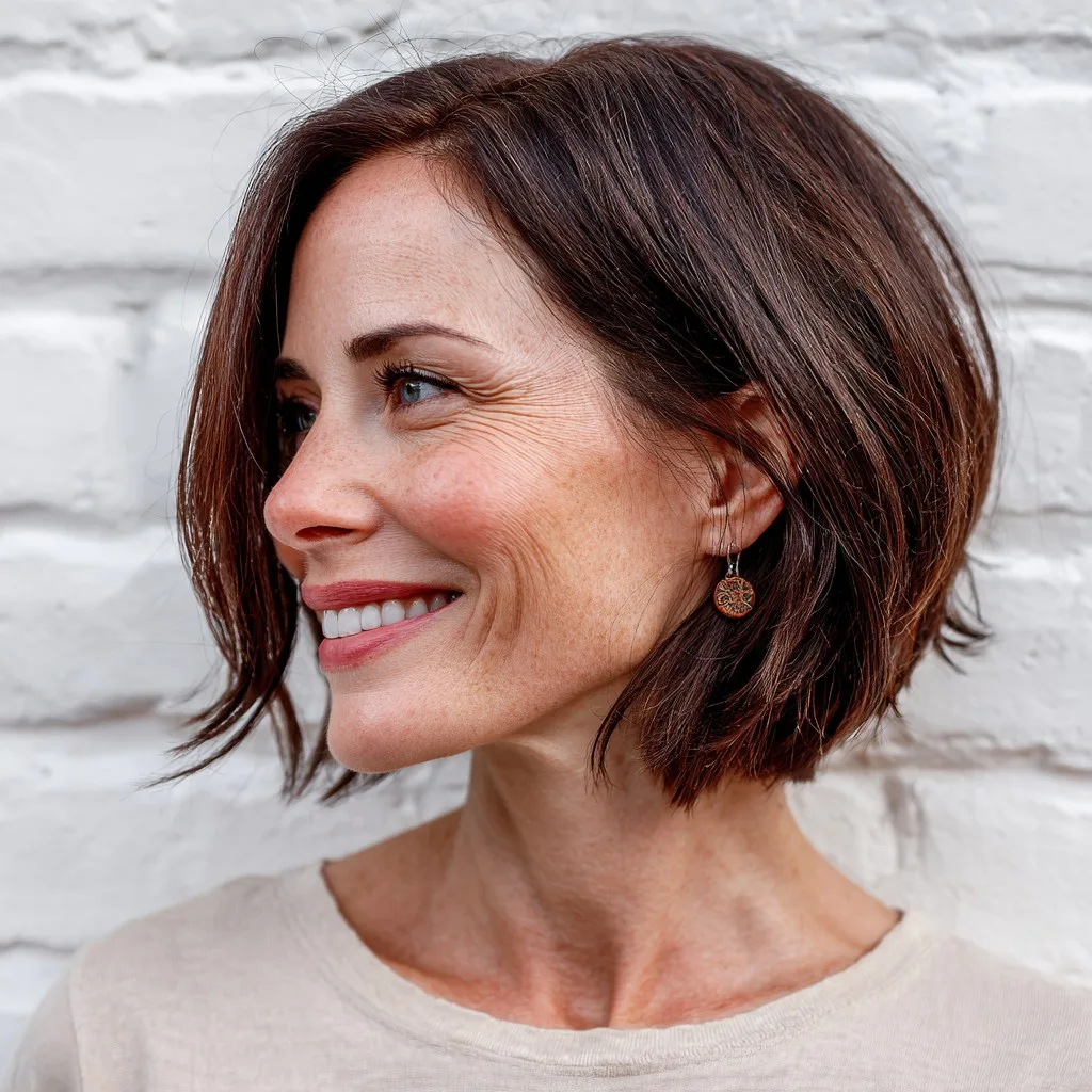 Textured Dark Brown Bob with Subtle Layers