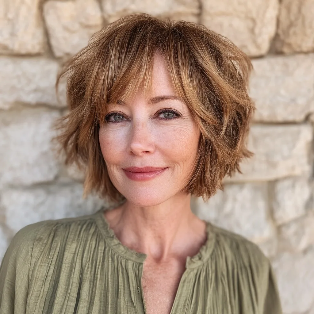 Textured Feathered Bangs with Playful Choppy Bob