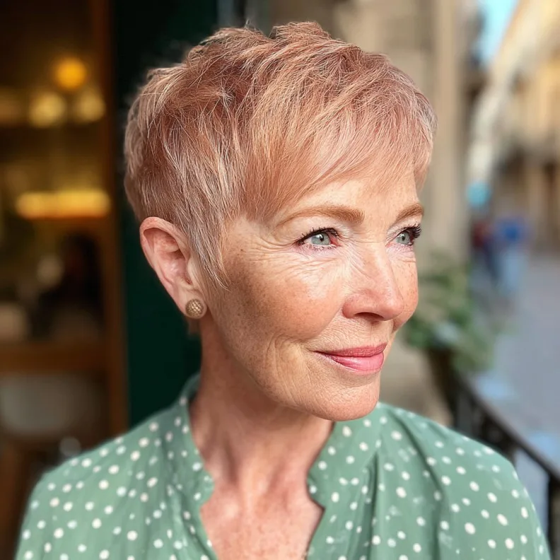Textured Feathered Pixie with Soft Blush Tones