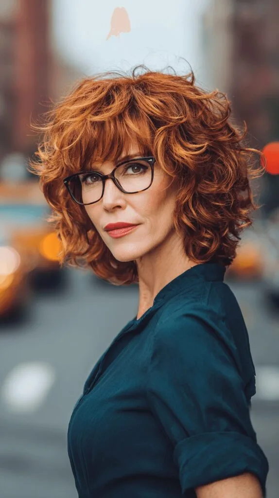 Textured Fiery Red Curly Bob with Layered Volume