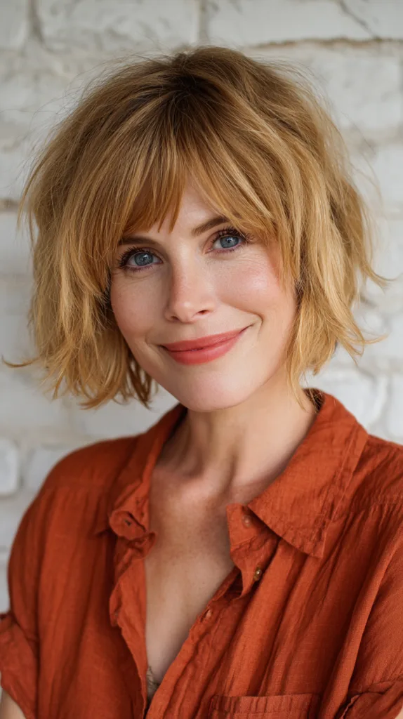 Textured Frayed Bob with Soft Bangs