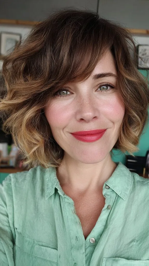 Textured Frayed Bob with Soft Curls