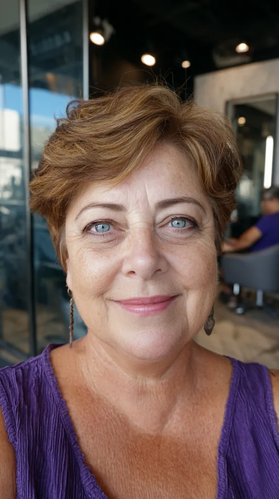Textured Golden Brown Pixie Cut with Flipped Layers