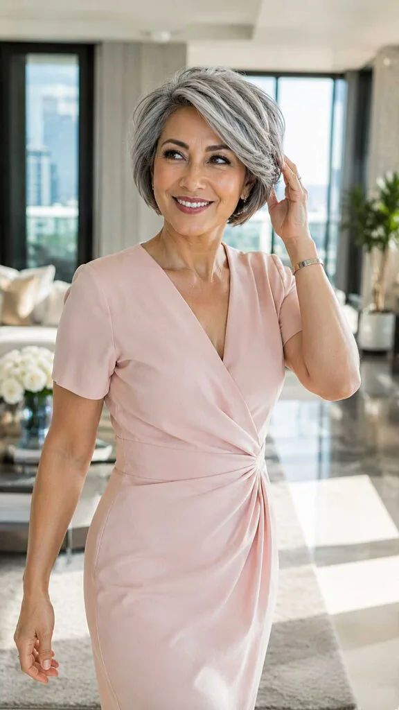 Textured Gray Bob with Swooping Side Bangs