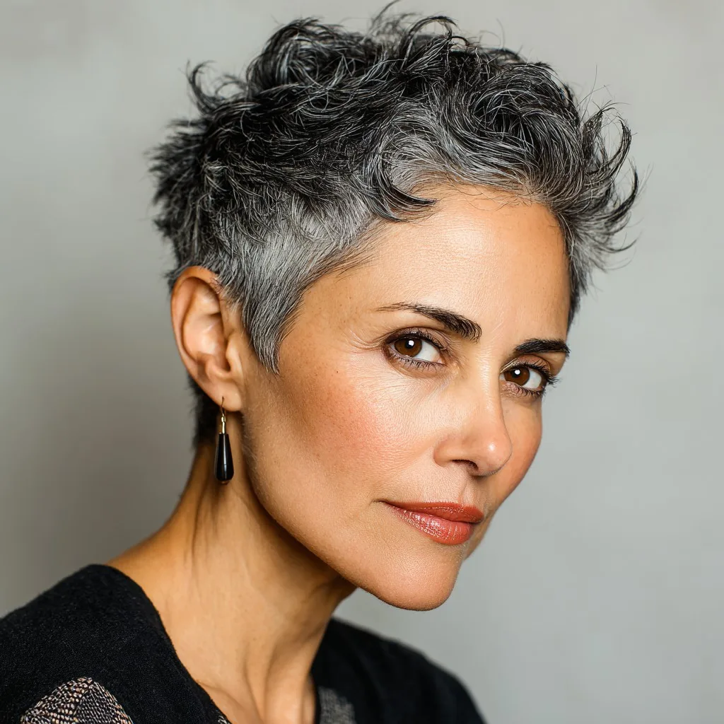 Textured Gray Pixie with Edgy Layers
