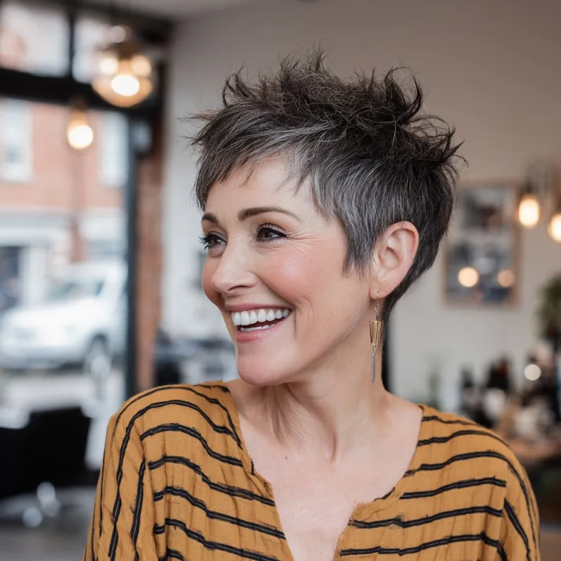 Textured Grey Pixie with Playful Volume