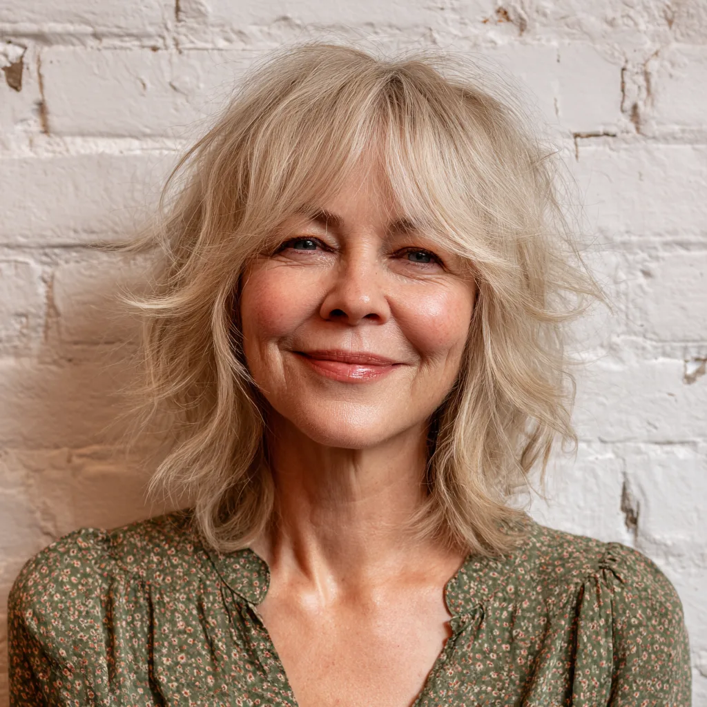 Textured Light Blonde Shag with Soft Bangs