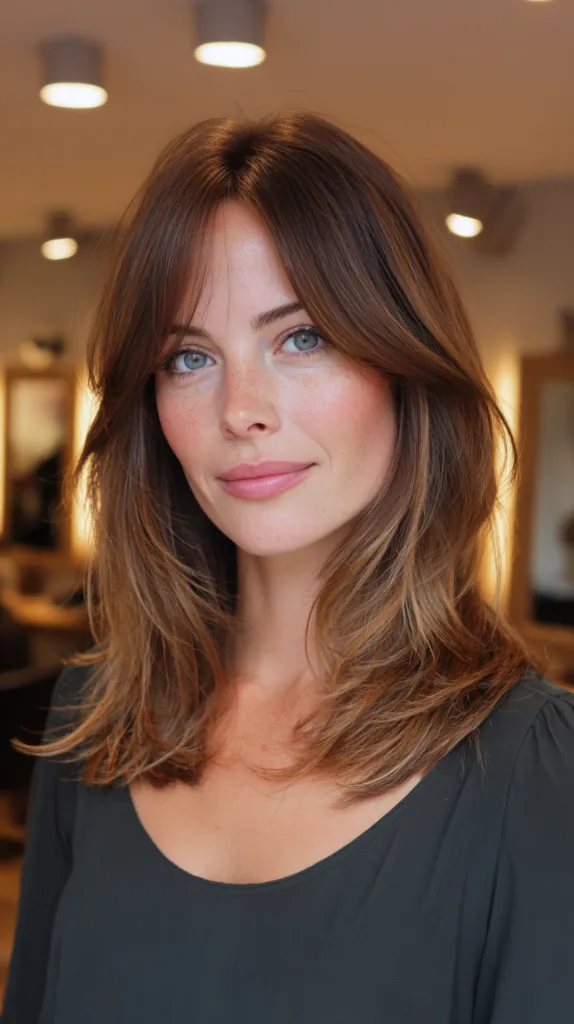 Textured Lob with Soft Curtain Bangs