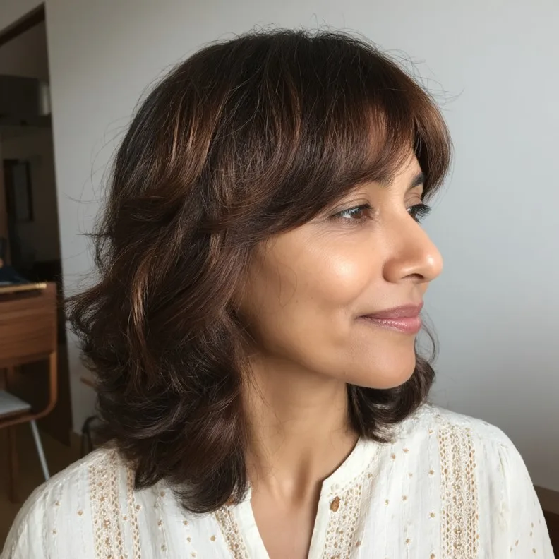 Textured Long Bob with Subtle Layers and Face-Framing Bangs