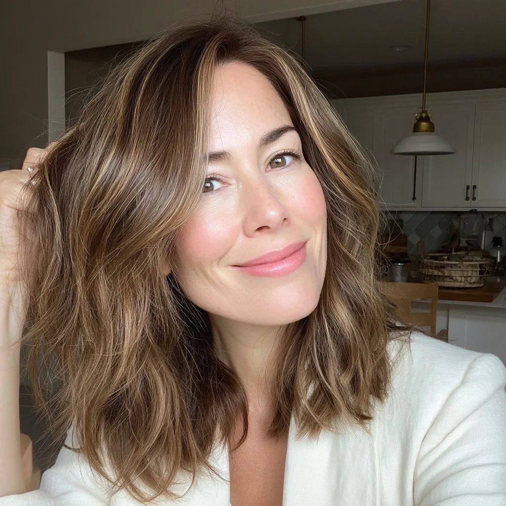 Textured Mid-Length Layers with Warm Highlights