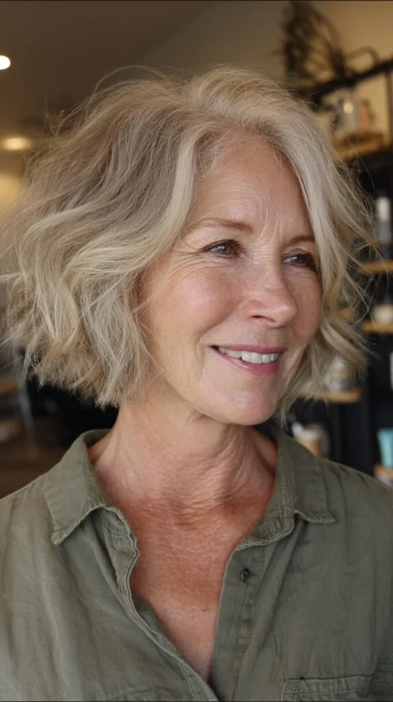 Textured Natural Silver Bob with Swooping Layers
