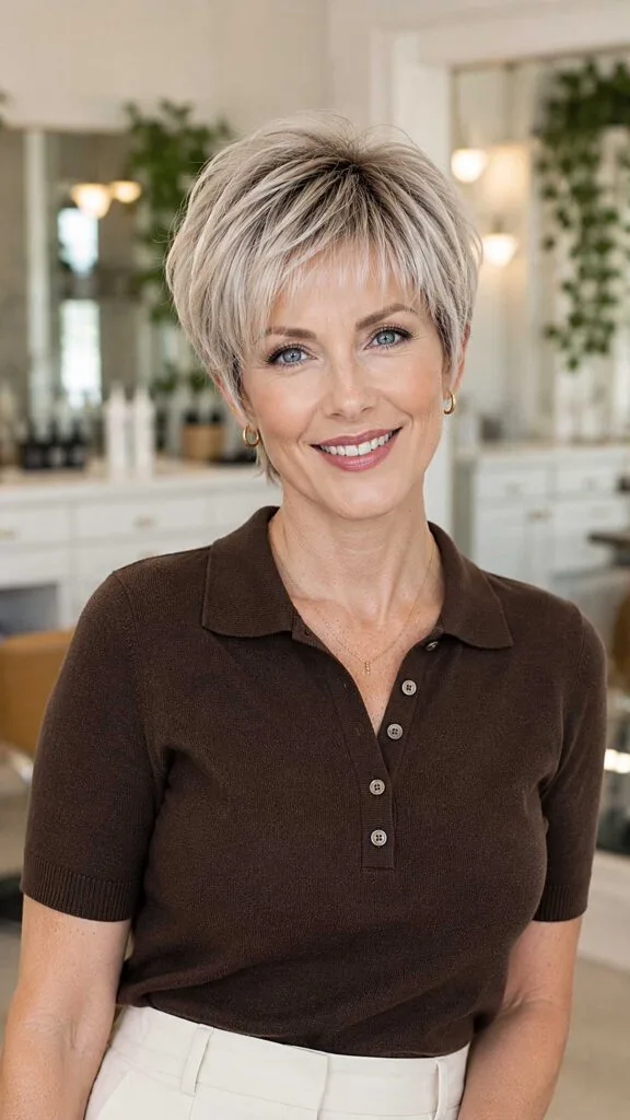 Textured Pixie with Feathered Fringe and Ash Blonde Dimension