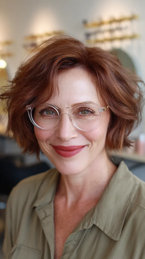 Textured Reddish Copper Crop Bob with Soft Waves