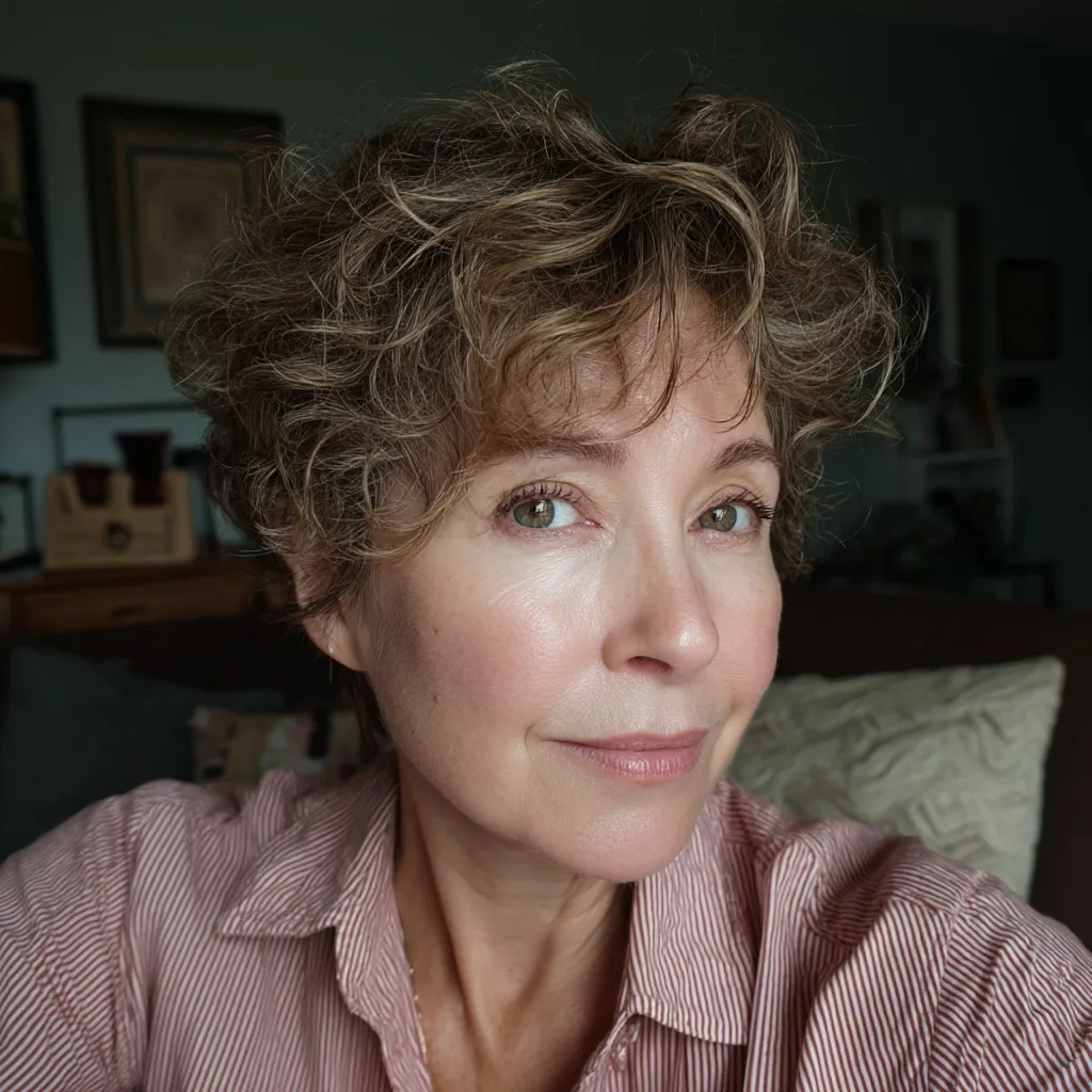 Textured Shaggy Pixie with Defined Curls