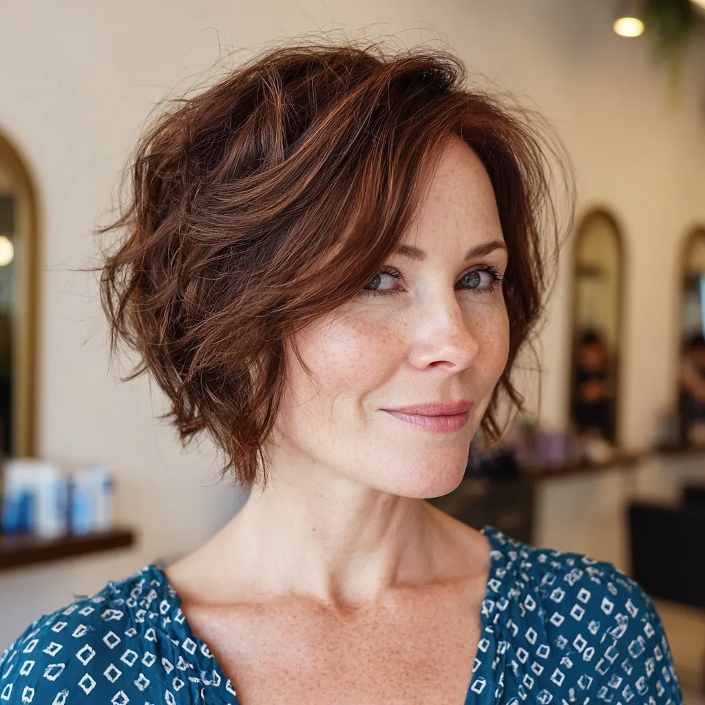 Textured Short Bob with Warm Auburn Highlights