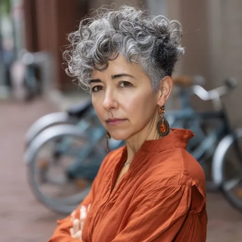 Textured Short Curly Gray Cut with Defined Curls
