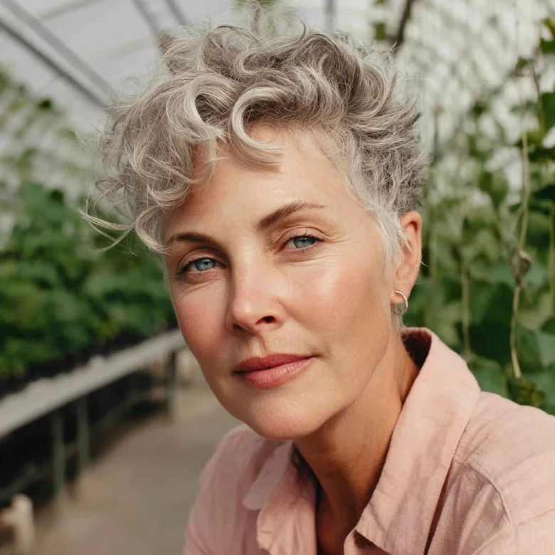 Textured Short Curly Gray Cut with Volume