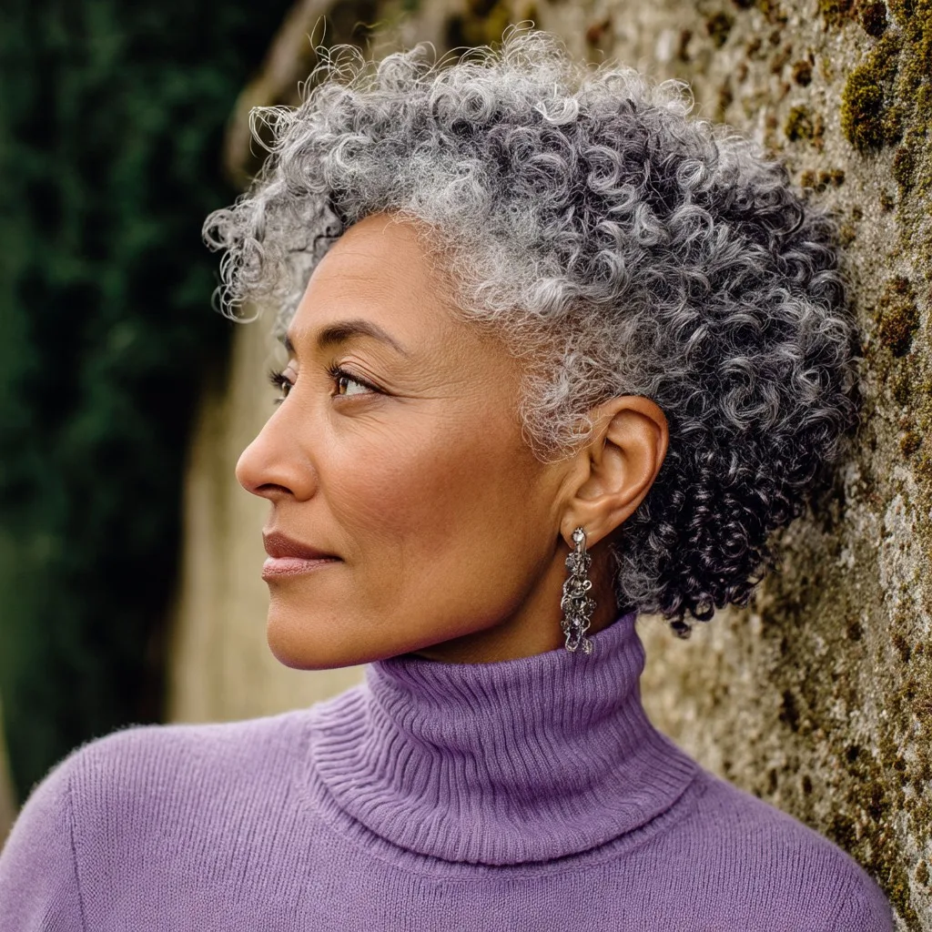 Textured Short Curly Gray Style with Defined Volume