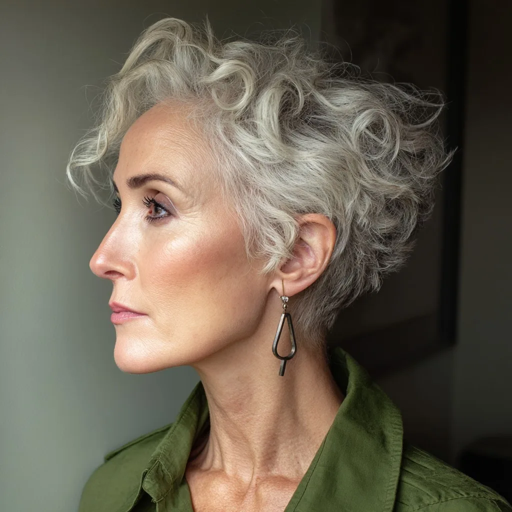 Textured Short Curly Silver Crop with Defined Lift