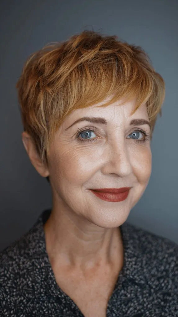 Textured Short Pixie Cut with Subtle Warm Tones