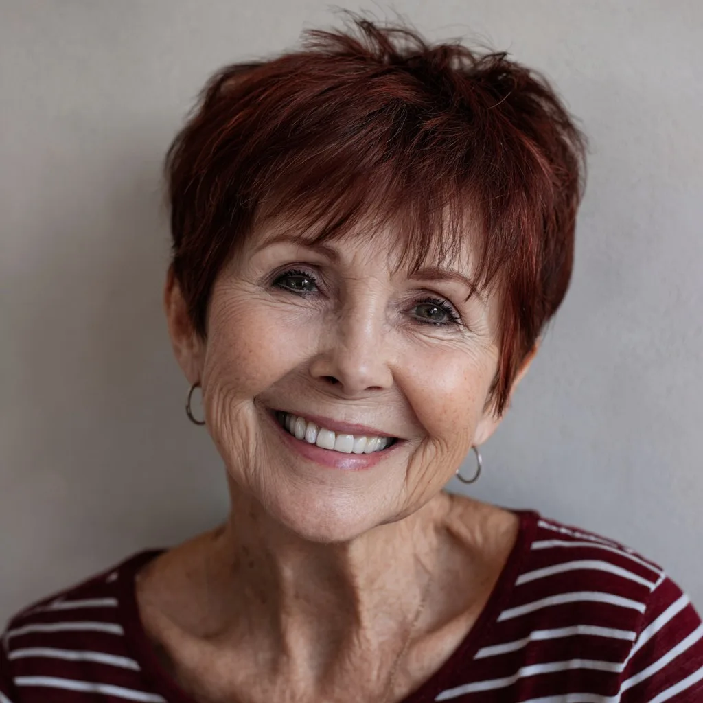 Textured Short Red Pixie Cut with Subtle Highlights