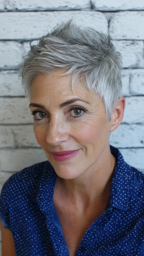 Textured Short Silver Pixie with Volume